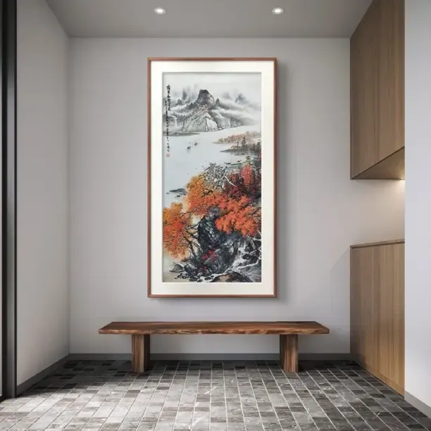 万涛纯手绘精品竖幅写意山水四尺140*70cm玄关书房茶室挂画国画