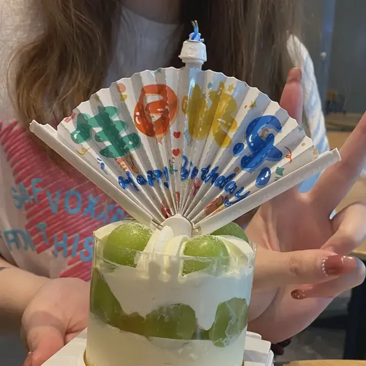 中文生日快乐生日蜡烛扇子装饰惊喜祝福语扇子扇形蜡烛F6F