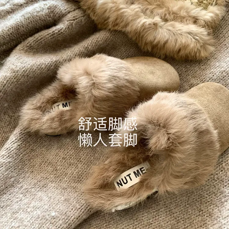 绒绒奶兔~浪漫法式温柔小众毛毛鞋INS网红款包头毛茸茸勃肯鞋女冬