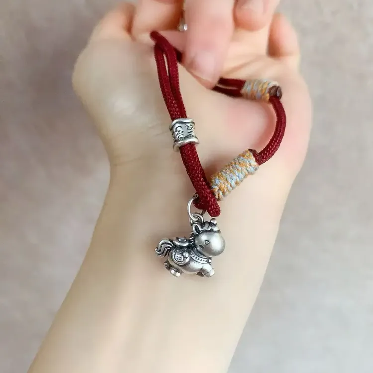 足银手链  【纳福小马】红绳本命年红绳编织手绳大人小孩