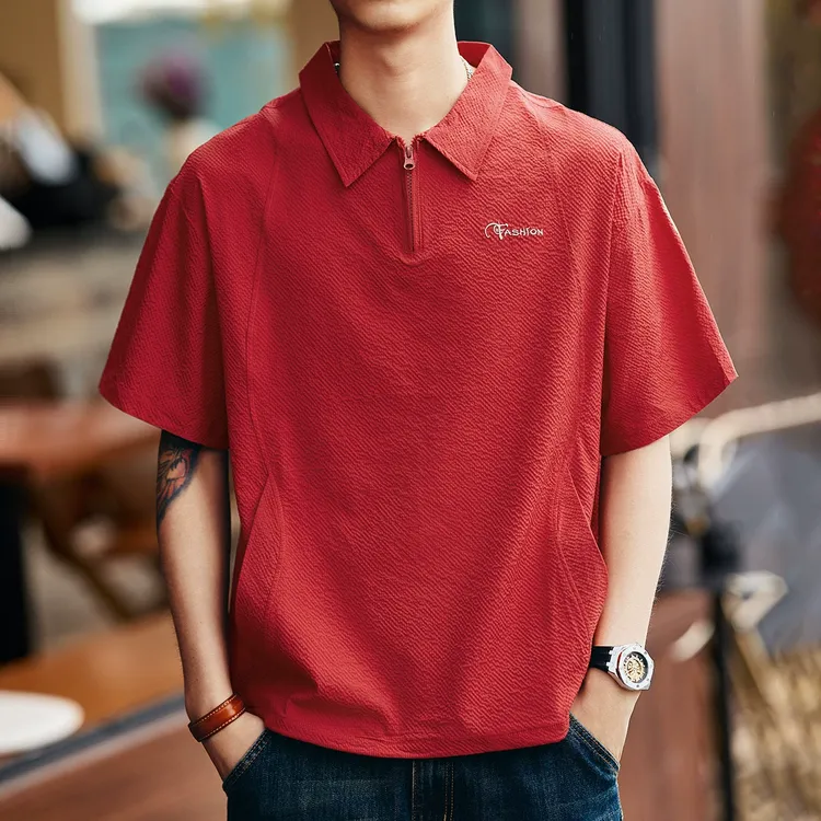 格蓝鹿高端速干泡泡纱短袖Polo衫男夏季薄款潮牌刺绣冰丝凉感T恤