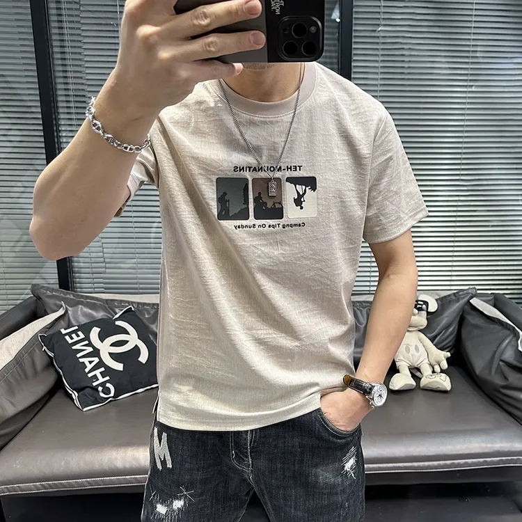 天丝棉麻短袖t恤男2025夏季圆领冰丝透气凉感速干薄款半袖上衣潮