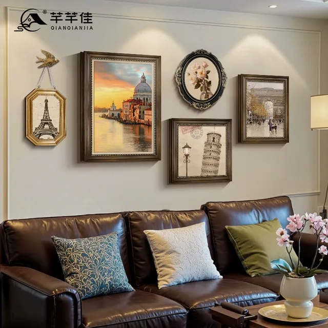 昌狮欧式城市建筑风景画沙发背景墙挂画美式2025新款客厅装饰画组