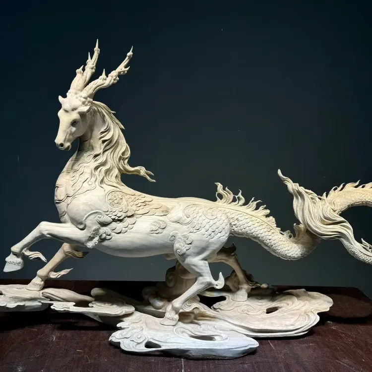 龙马精神实木整木制作室内创意木雕摆件纯手工雕刻高档中式玄关