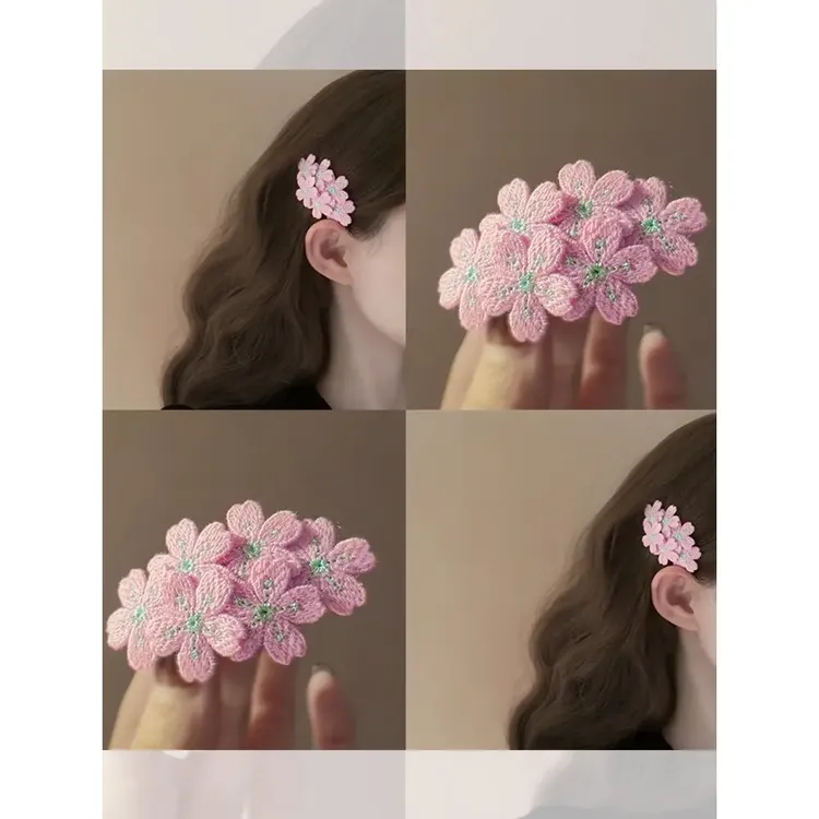 【甜美风格】新款樱落刺绣花朵发夹米白百搭精致头饰发饰温柔