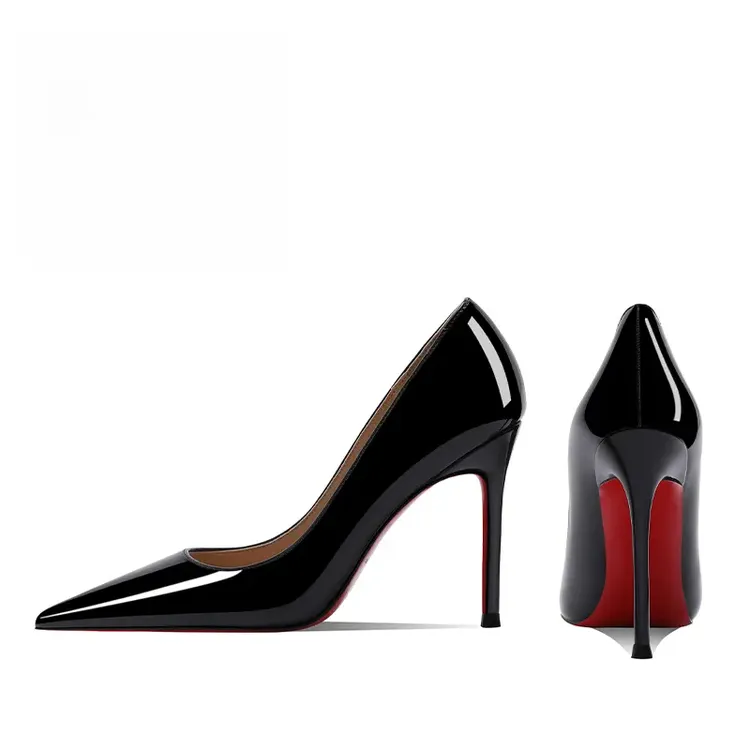 新款黑色红底高跟鞋女细跟尖高级感漆皮时尚小众单鞋女气质百搭女