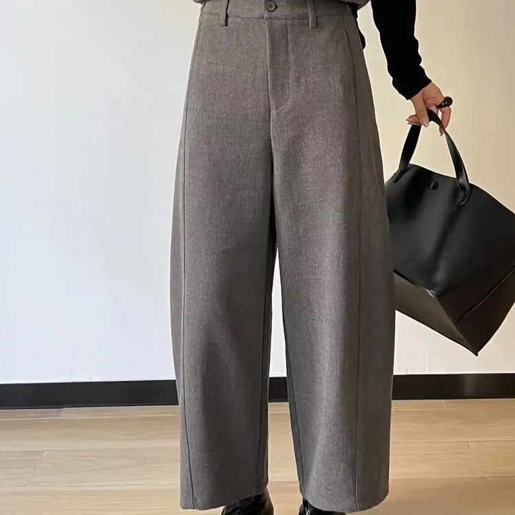 DOB｜秋冬呢高腰显瘦弯刀裤女小个子加厚直筒休闲阔腿裤