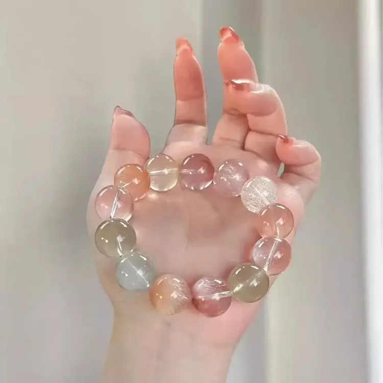 珠宝粉兔毛手链红兔毛高能量手串简约气质高品质轻奢串珠小众首饰