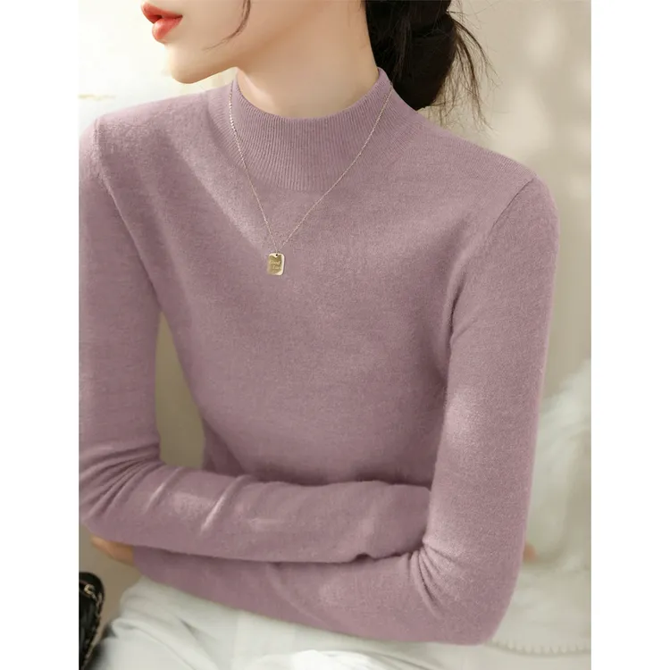 高级感修身套头显瘦打底衫上衣秋冬时尚半高领洋气长袖针织衫女装