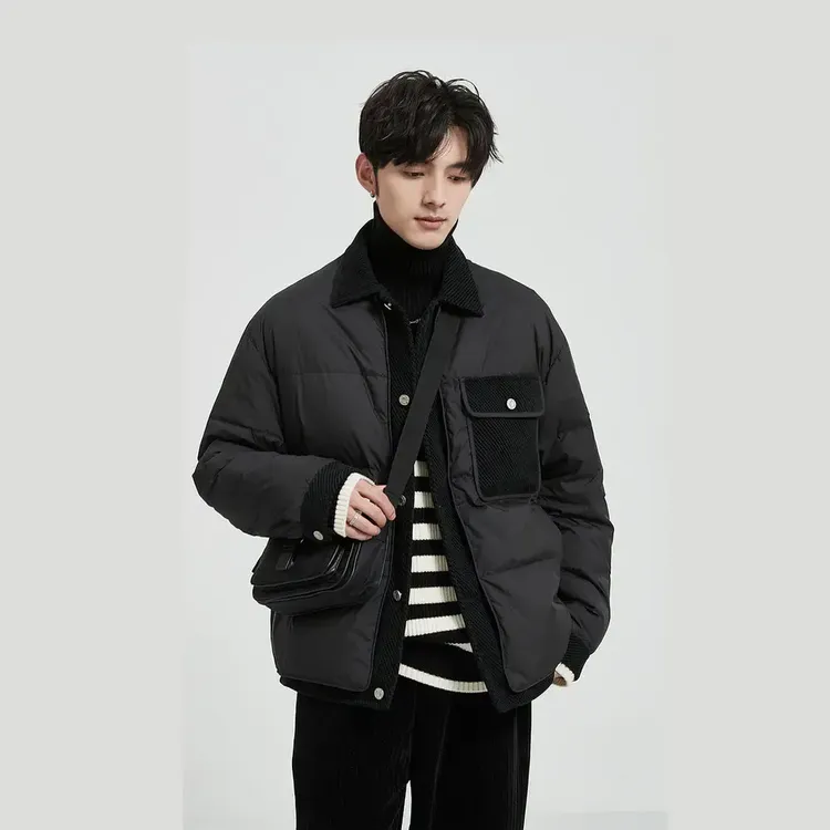 翻领高级感羽绒服男短款2024深冬季新款韩版宽松加厚百搭外套保暖