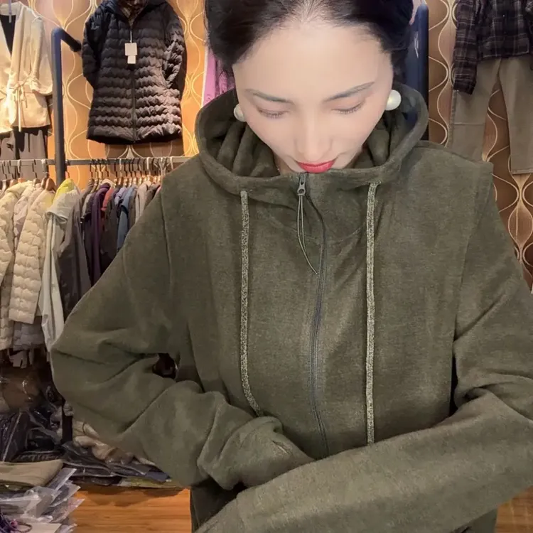 韩尤简同款百搭休闲卫衣套装双面德绒卫衣加运动马甲