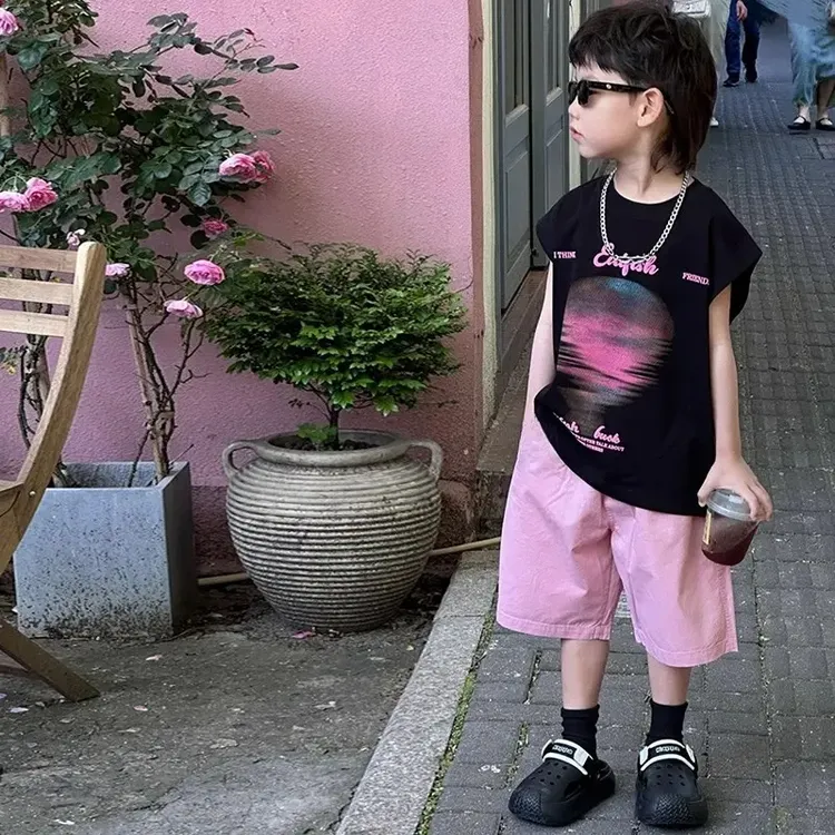 男童夏装套装2025新款男宝夏季背心痞帅小中大童套装潮
