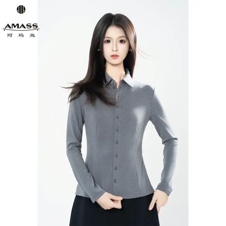AMASS/阿玛施秋季新款复古格雷灰时尚单排扣休闲修身复古灰格防晒