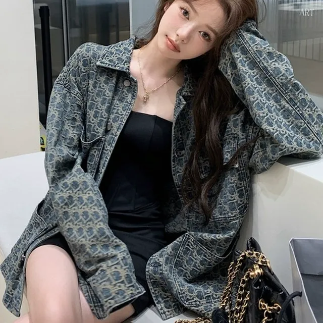 美式复古牛仔衬衫外套女2025春秋爆款中长款宽松甜酷夹克休闲上衣