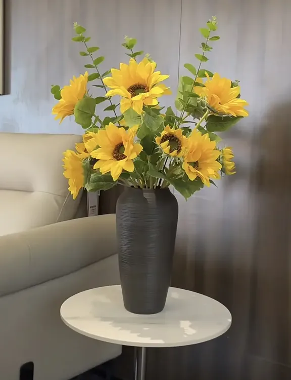 向日葵仿真花3头高端绢花餐桌花艺软装室内干花客厅上档次仿真花