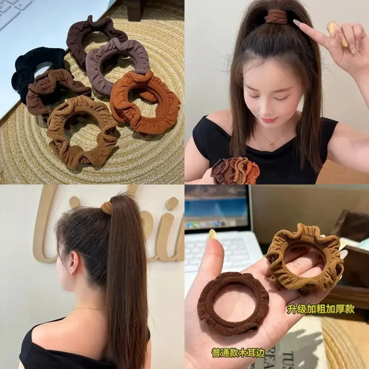 升级加粗木耳边发圈扎高马尾无接缝简约头绳皮筋假发配件儿童商品图