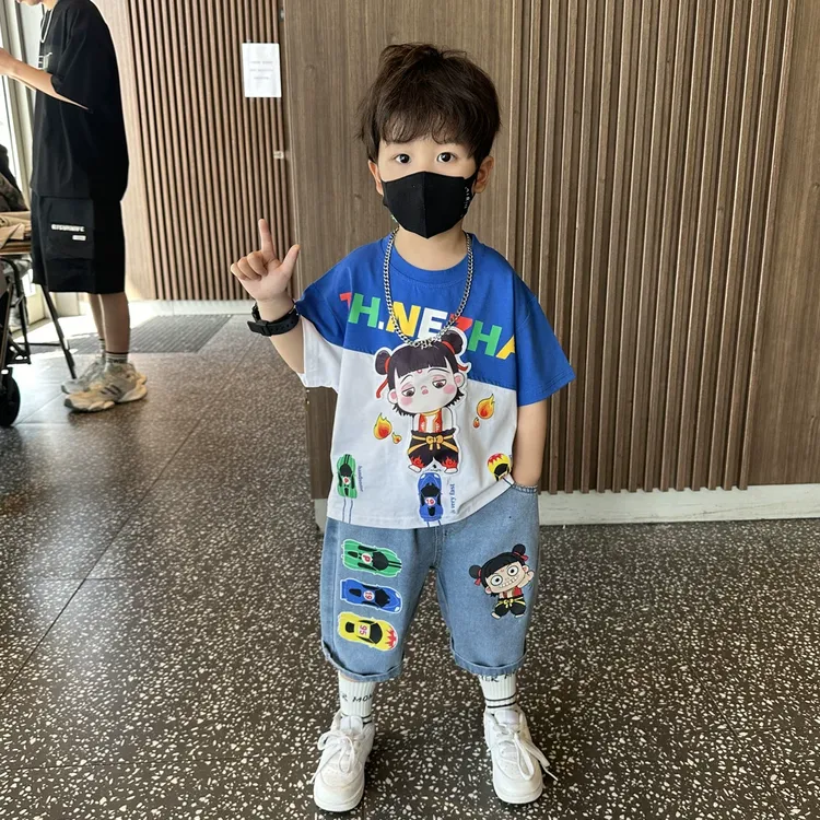 哪吒儿童服装男童夏装季套装2025新款痞帅男孩短袖裤宝宝夏装衣服