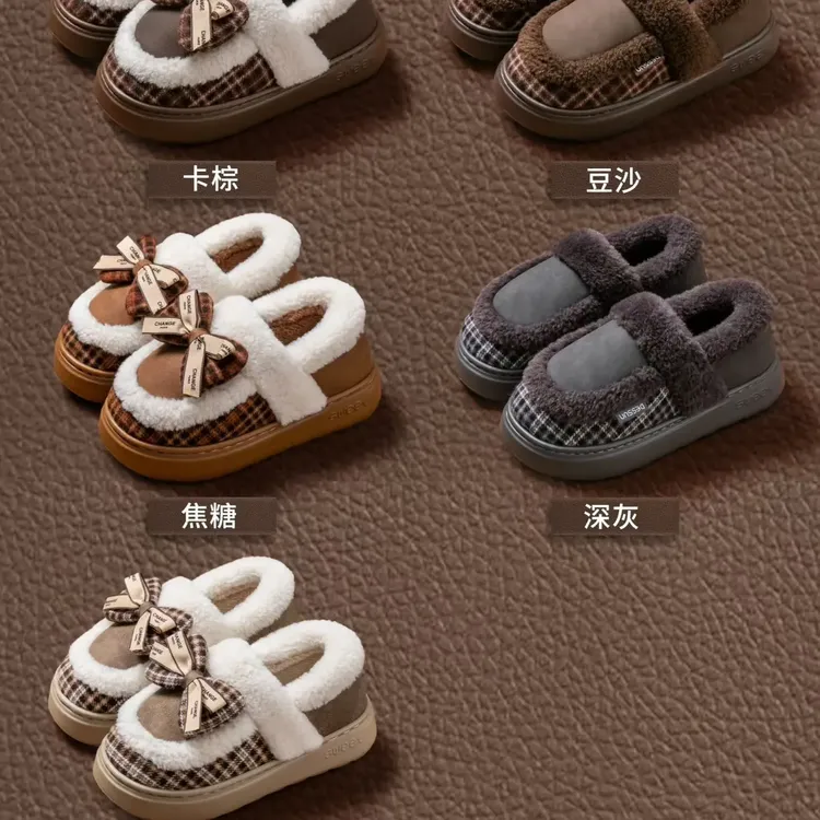 冬季蝴蝶结包跟棉拖鞋保暖毛绒防滑软底居家室内防水棉拖鞋女