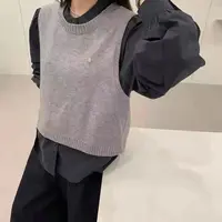 灰灰呀！韩代复古设计感学院风露背马甲+宽松衬衫套装两件套