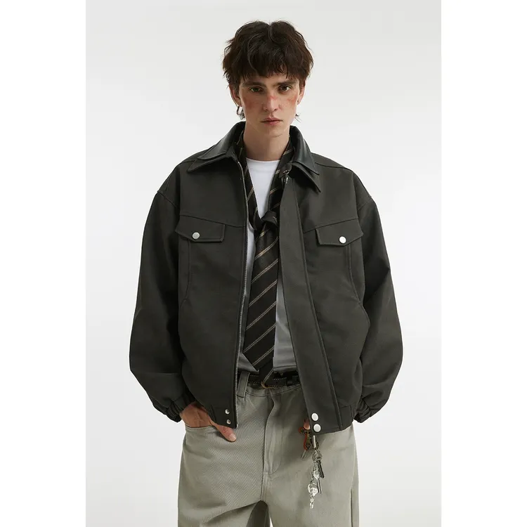 男道美式2025新款PU皮衣翻领夹克男小众设计感百搭宽松外套上衣