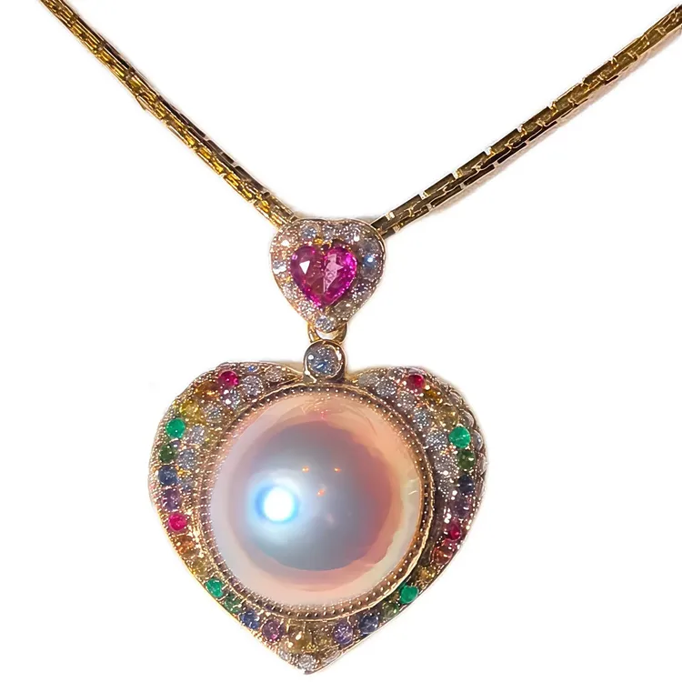 极光彩虹海水马贝珍珠吊坠18K金彩宝钻石轻奢高级独特