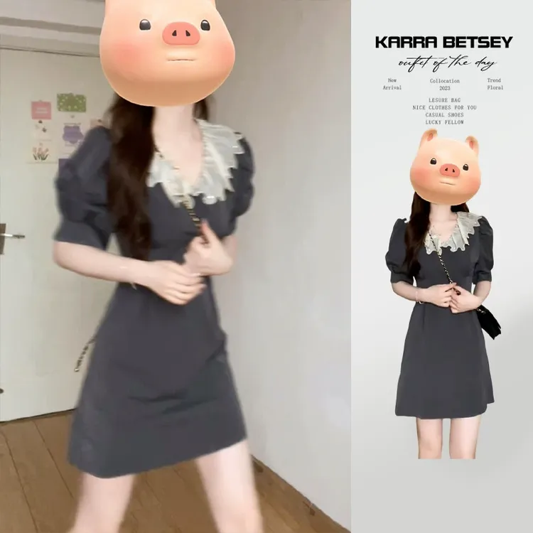 2025新款小个子学院风连衣裙子夏季高级收腰气质字女装法式短裙