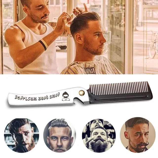 折叠梳男便携不锈钢弹簧梳子开瓶器复古油头大背头造型梳