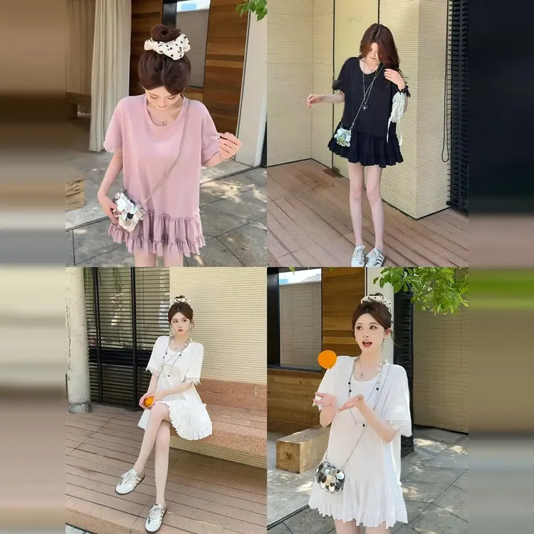 小个子法式紫色t恤连衣裙子女夏季2025新款今年流行爆款宽松短裙