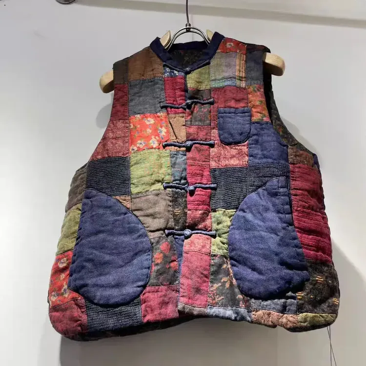 忆古朴拙全拼百家布盘扣棉马甲