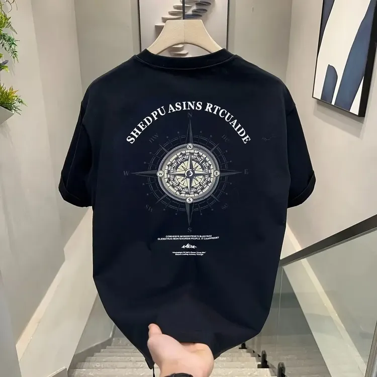 夏季2025半袖纯棉体恤新款爆款休闲高档男士短袖T恤美式百搭上衣T