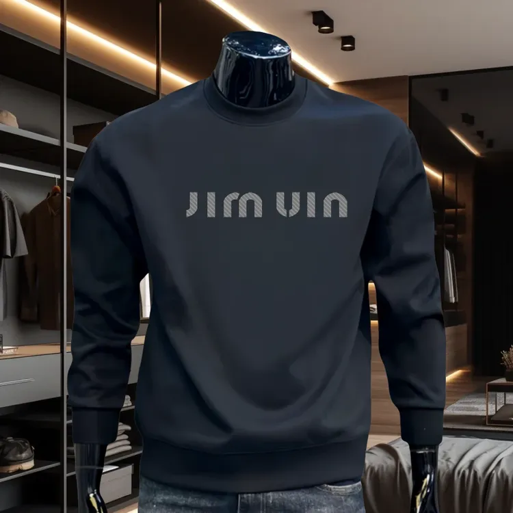 秋冬新款美式印花圆领卫衣加绒男士百搭休闲长袖宽松时尚套头上衣