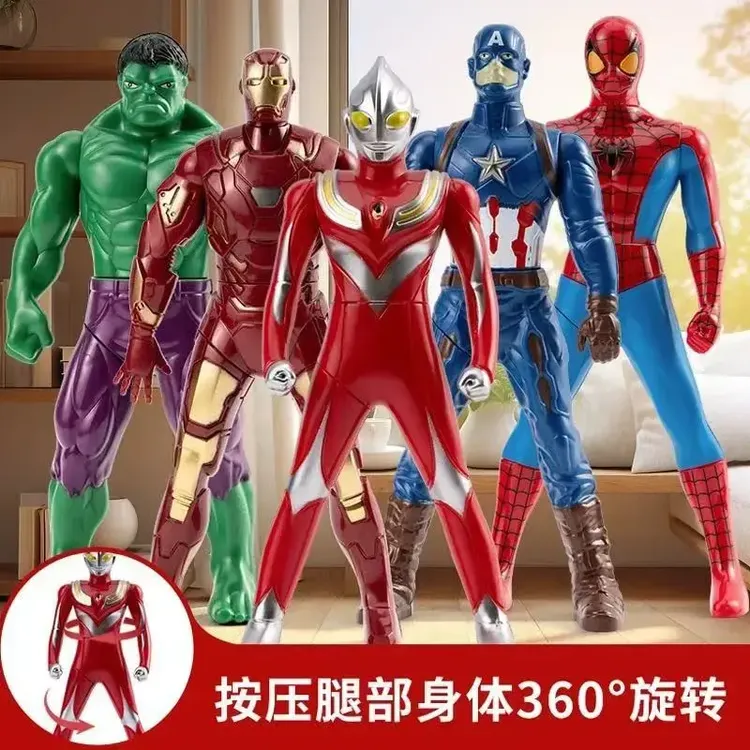 创意旋转奥特曼超人玩具按压超人手办模型钢铁侠蜘蛛人偶绿巨人