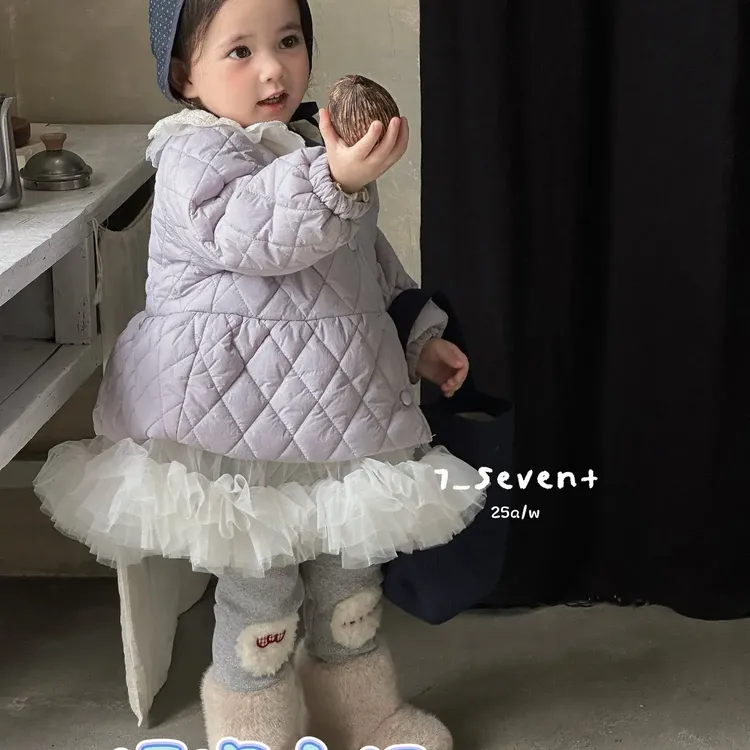 7seven紫色下摆花边女棉袄