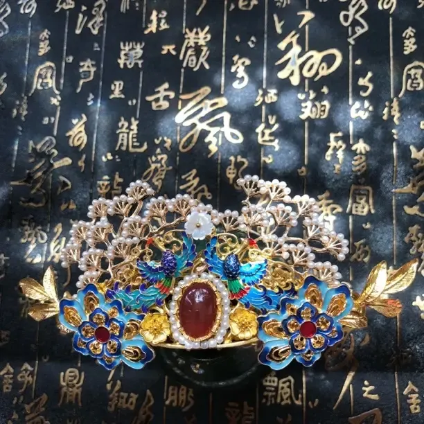 原创国风头饰发簪明制宫廷古风古典发冠汉服配饰发饰手工蓝色