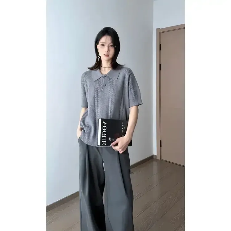 MANUSCRIPT麦穗花纹提花Polo针织短袖男夏季老钱风高级感翻领T恤