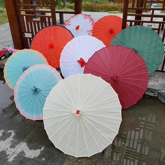 舞蹈专用伞布艺油纸伞千熙工艺伞枣红色舞蹈伞米白色古风道具直销