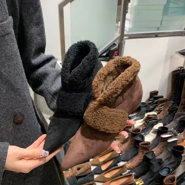 6公分！靴子冬季粗跟短靴女鞋2025新款复古港风内增高加厚加绒棉靴