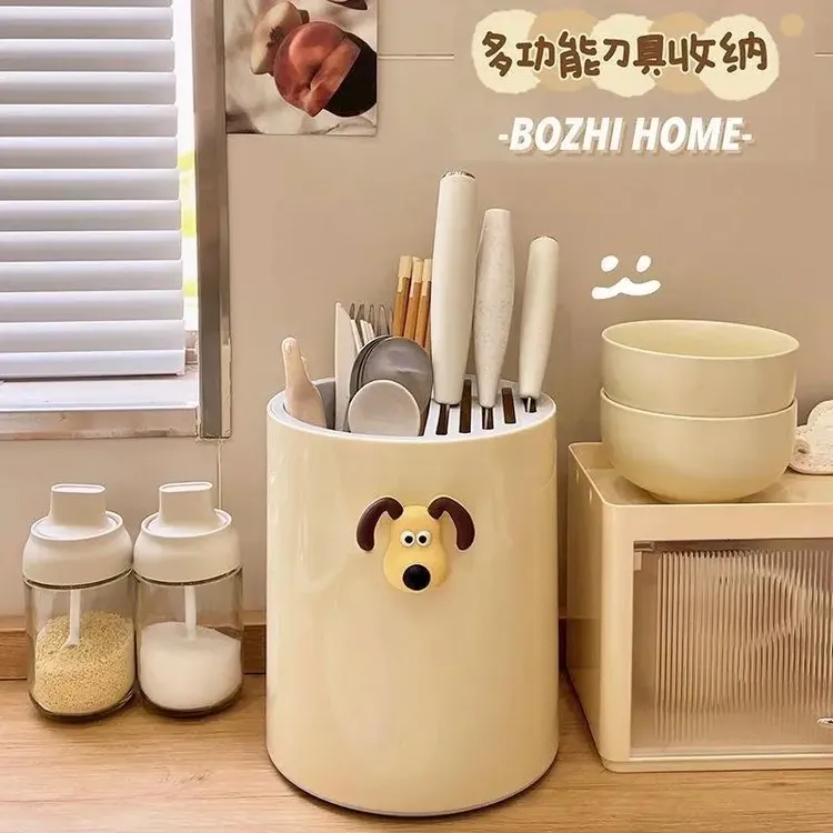 刀架置物多功能筷子筒厨房台面菜刀架筷笼一体收纳盒家用可旋转JY