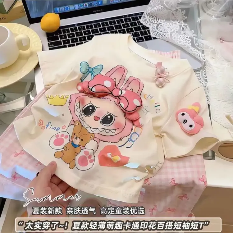 2025新款儿童夏季女童新款韩版卡通立体短袖宝宝休闲体恤洋气晴晴