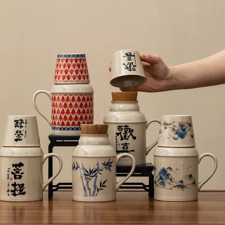 小暖壶闷茶壶文艺风陶瓷随手壶大容量水壶喝茶水杯带盖中式杯子