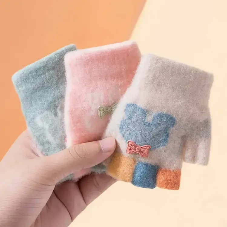 【抢！2双】0-3岁宝宝手套秋冬保暖婴幼儿卡通男女漏指分指儿童手套