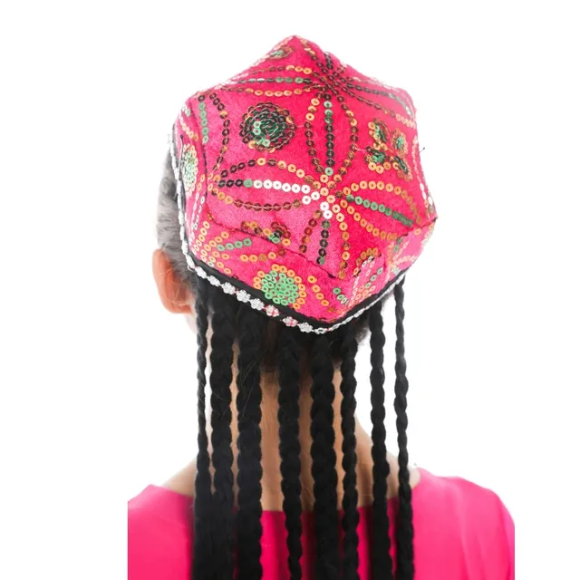 新疆维族帽子舞蹈演出道具六角男女成人学生辫子小花帽子促销爆款