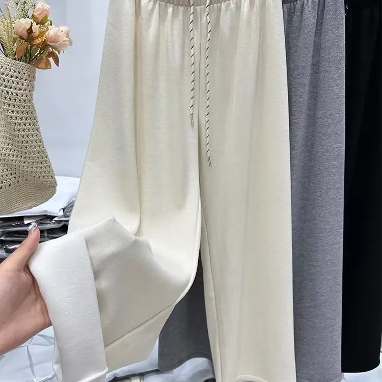 加宝宝绒加厚抽绳松紧腰糯米阔腿休闲裤垂感好百搭显瘦95款