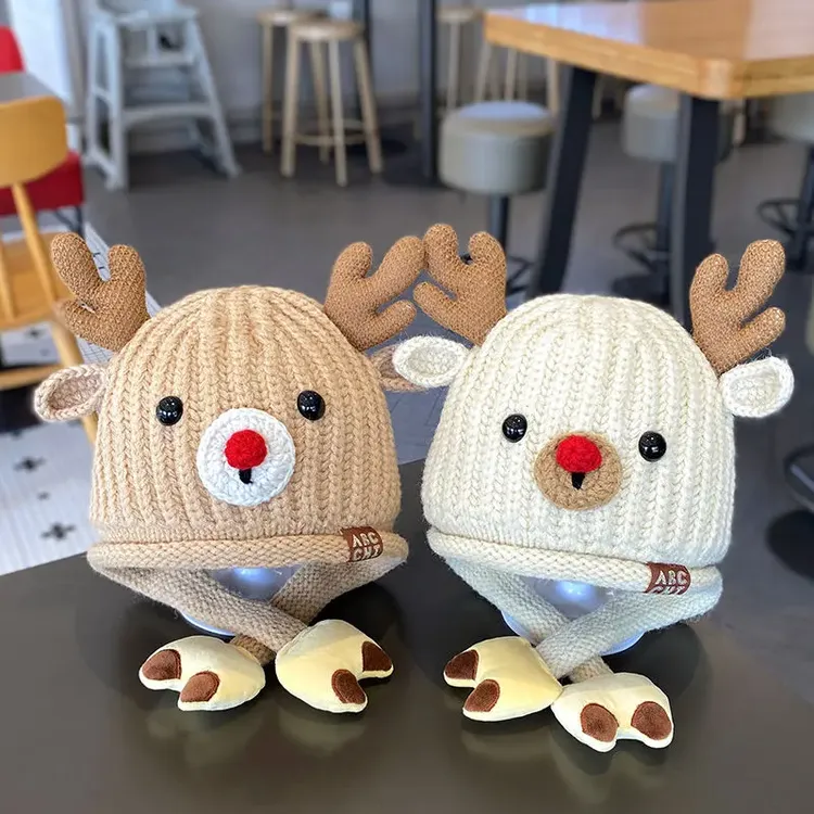 宝宝男童冬季可爱超萌护耳帽男孩女童秋冬加厚保暖儿童针织毛线帽