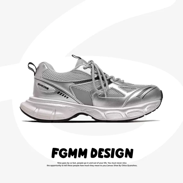 ABGS 2025春季新款ins厚底银色老爹鞋女轻便运动鞋休闲跑步鞋男鞋