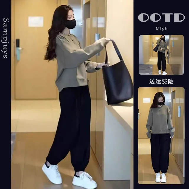 街炸感微胖穿显件套卫衣瘦系一整套春装新款女茶减龄两2025搭高级