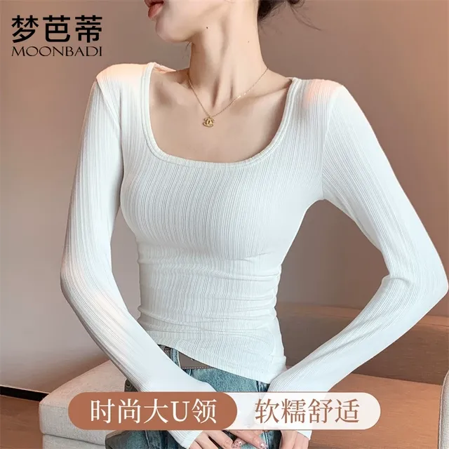 梦芭蒂春秋薄款女士打底衫修身显瘦打底长袖女内搭可外穿螺纹百搭