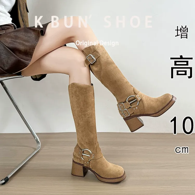 美拉德靴子女2025秋季新款配裙子棕色长筒靴小个子内增高骑士靴女