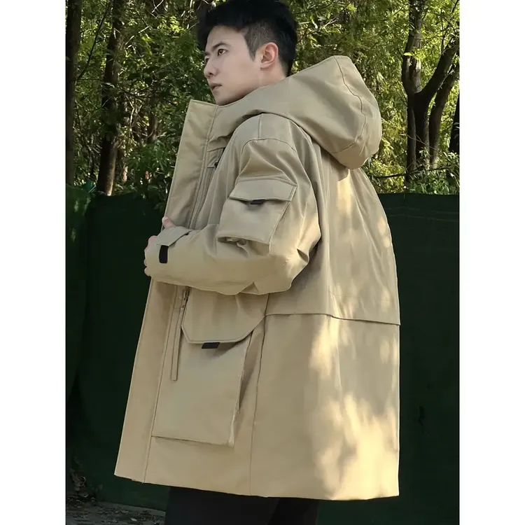 高端中长款羽绒服男白鸭绒冬季加厚保暖高个子工装外套连帽服