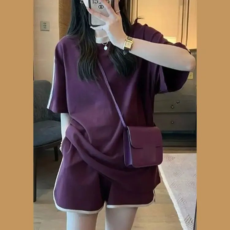 简系休闲运动套装夏季女装2025新款网红炸街减龄洋气短裤两件套潮